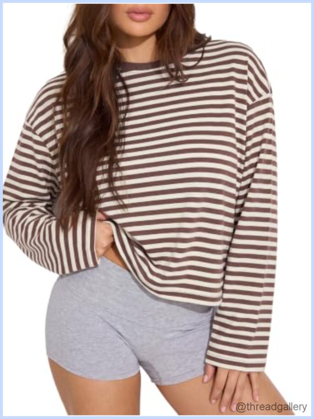 Oversized Striped Long Sleeve Crew Neck Casual T-Shirt Top